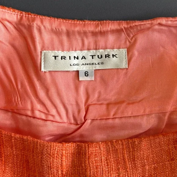 Trina Turk 100% Silk Tweed Mini Skirt | Size 6 - 30" Waist | Coral Sequin Hem - Picture 4 of 6